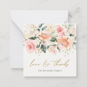 Floral Apricot Pink Roses Baby Shower Thank You  Note Card