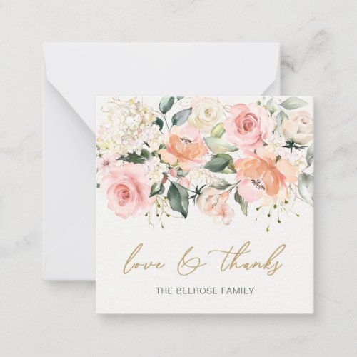 Floral Apricot Pink Roses Baby Shower Thank You  Note Card
