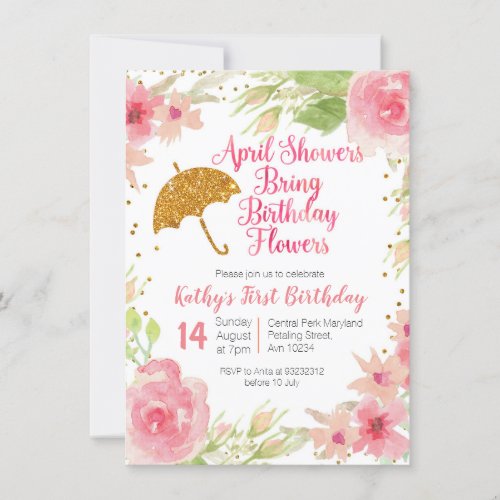 Floral April Showers Bring Birthday Flowers Invitation