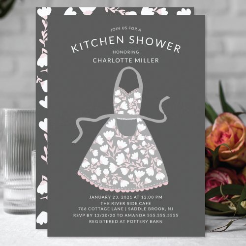 Floral Apron Bridal Kitchen Shower Invitation