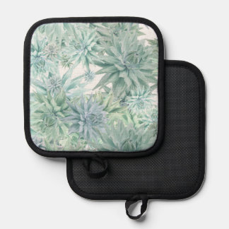 Floral Apron – Soft Blues & Greens on White  Pot Holder