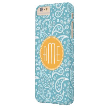 Floral Aqua Blue Paisley Pattern & Yellow Monogram Barely There Iphone 6 Plus Case by ZeraDesign at Zazzle