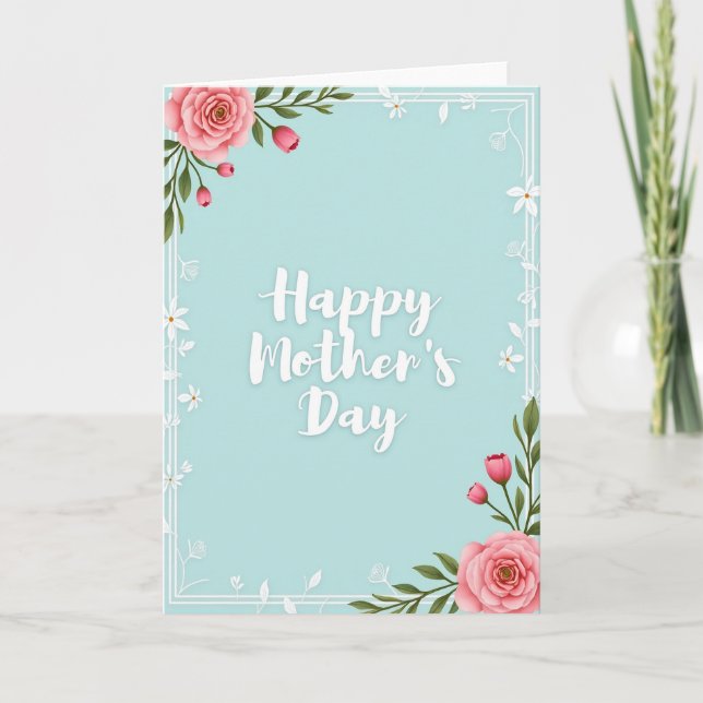 Floral Aquamarine Script Card (Front)