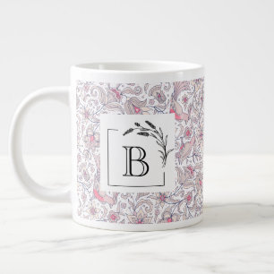 Floral Arabesque Monogram Jumbo Mug, Wedding Favor Giant Coffee Mug