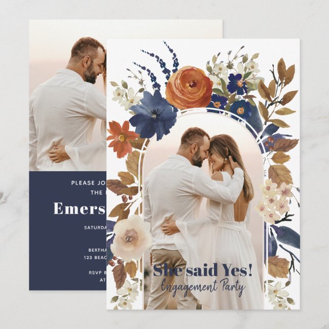 Floral Arch 2 Photo Engagement Party Invitation (Front/Back)