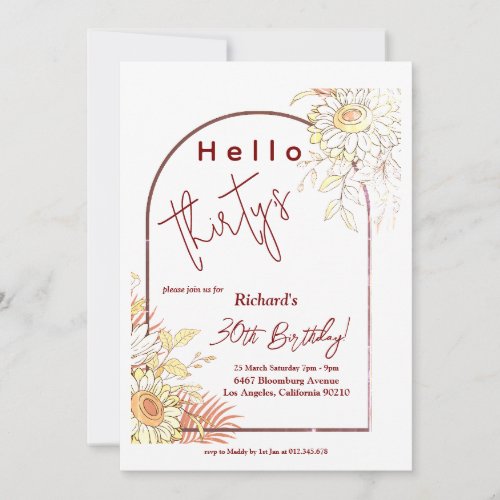 Floral Arch 30th Birthday Invitation