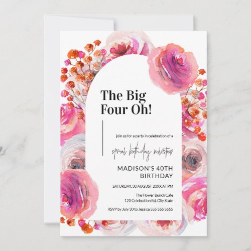 Floral Arch 40th Birthday Invitation for Women
