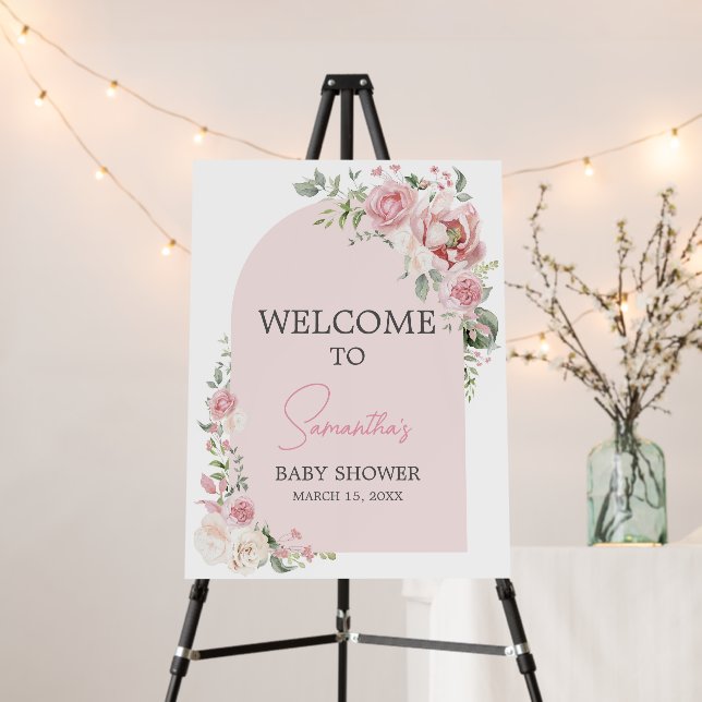Floral Arch Baby in Bloom Baby Shower Welcome Sign (In Situ (Stand))