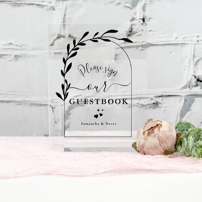 Floral Arch Calligraphy Custom Wedding Guestbook  Acrylic Sign (Creator Uploaded)