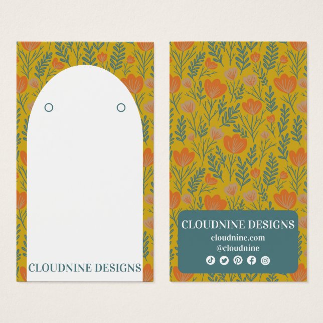 Floral Arch Earring Golden Jewelry Display Card (Front & Back)