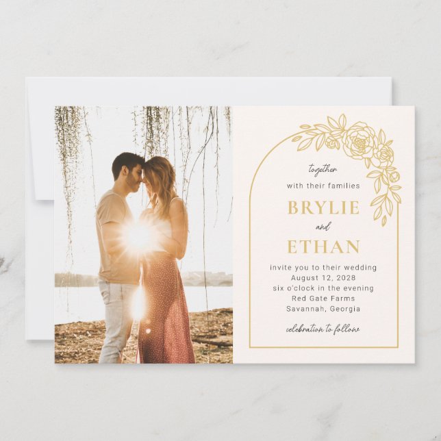 Floral Arch Editable Color Photo Wedding Invitation (Front)