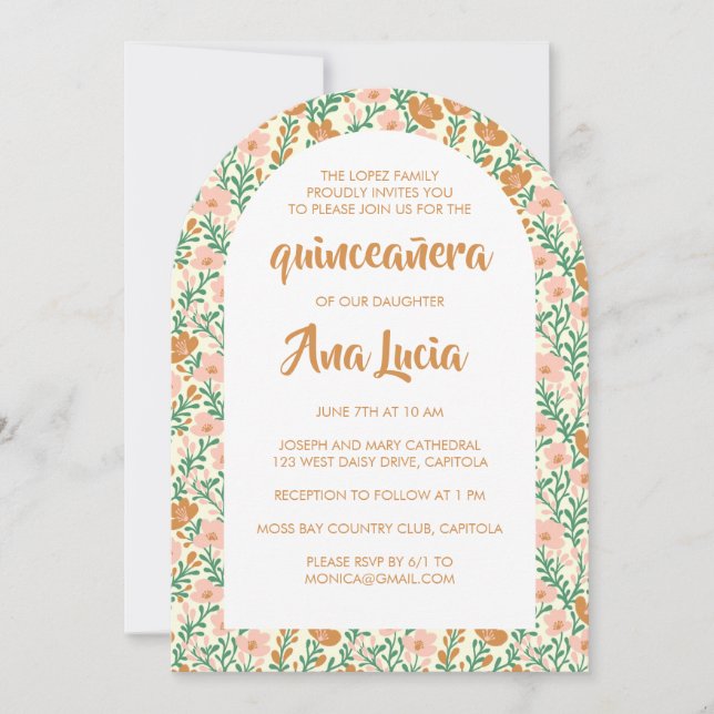 Floral Arch Flower Pattern CUSTOMPhoto Quinceañera Invitation (Front)