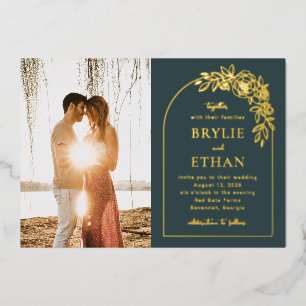 Floral Arch FOIL Photo Wedding Invitation