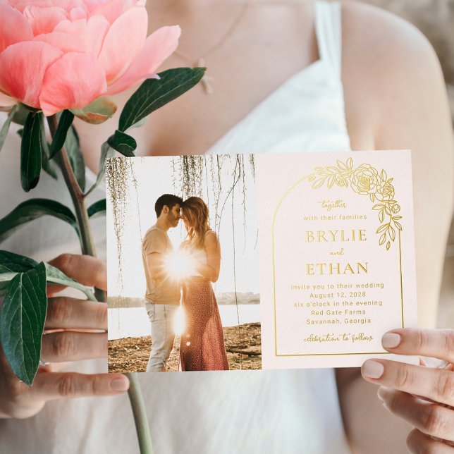 Floral Arch FOIL Photo Wedding Invitation Foil Invitation (Creator Uploaded)