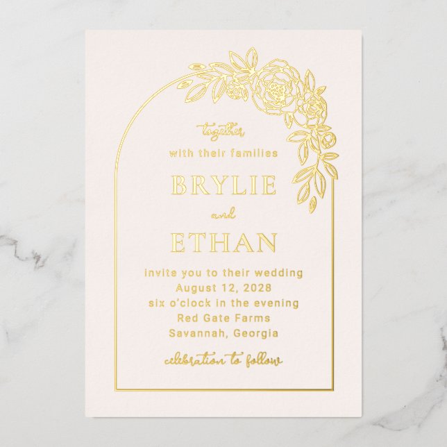 Floral Arch FOIL Photo Wedding Invitation Foil Invitation (Front)