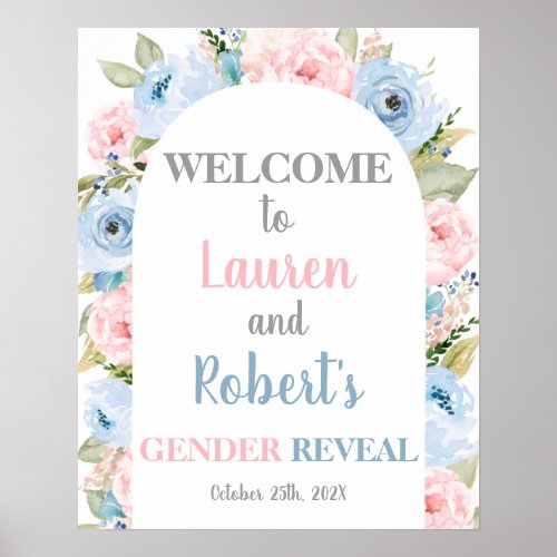 Floral Arch Gender Reveal welcome sign