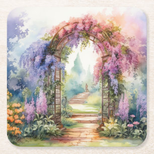 Floral Arch Landscape Square Paper Coaster