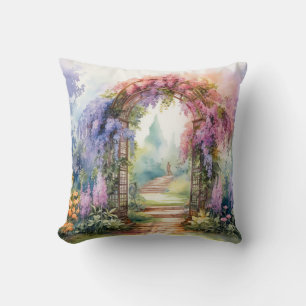 Floral Arch Landscape Throw Pillow