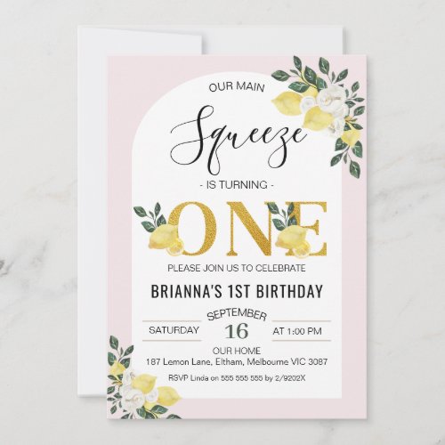 Floral Arch Our Main Squeeze 1st Birthday Invitation