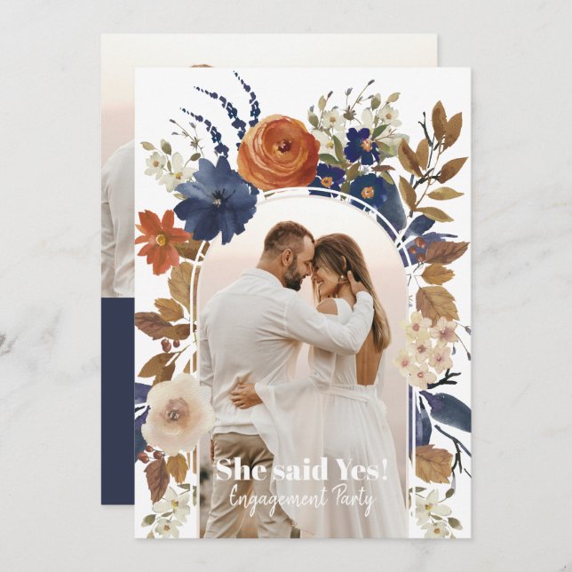 Floral Arch Photo Engagement Party Invitation (Front/Back)