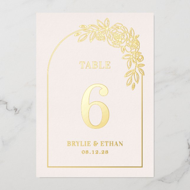 Floral Arch REAL FOIL Table Number Card (Front)