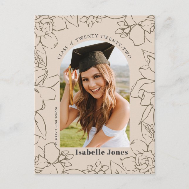 Floral Arch Tan Photo Graduation Announcement Postcard (Front)