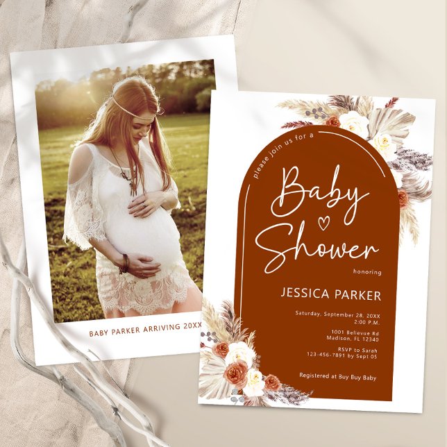 Floral Arch Terracotta Boho Photo Baby Shower Invitation (Creator Uploaded)
