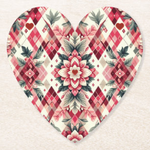 Floral argyle Valentine's day Paper Coaster