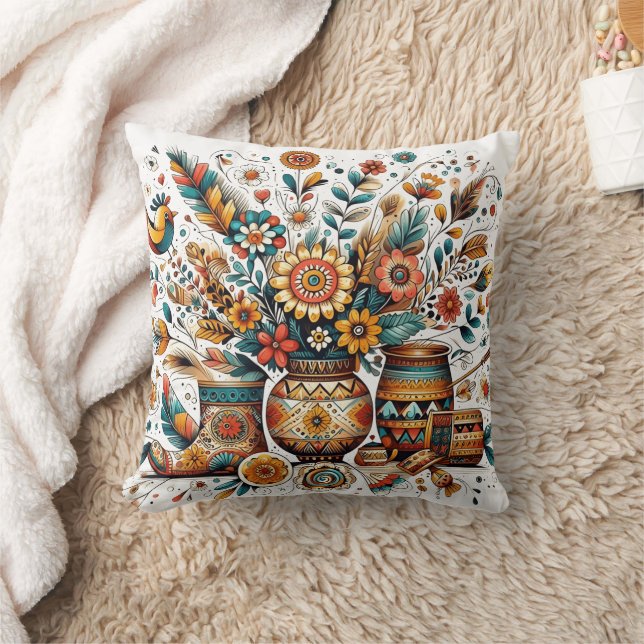 Floral arrangement in decorative pottery throw pillow (Blanket)