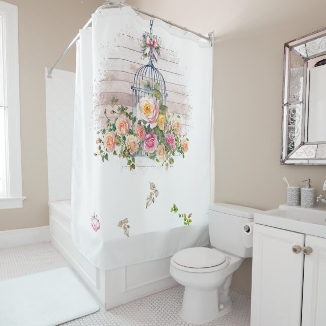Floral Arrangement On Bird Cage Shower Curtain (In Situ)