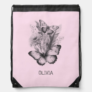 Floral arrangement with buterflies design drawstri drawstring bag