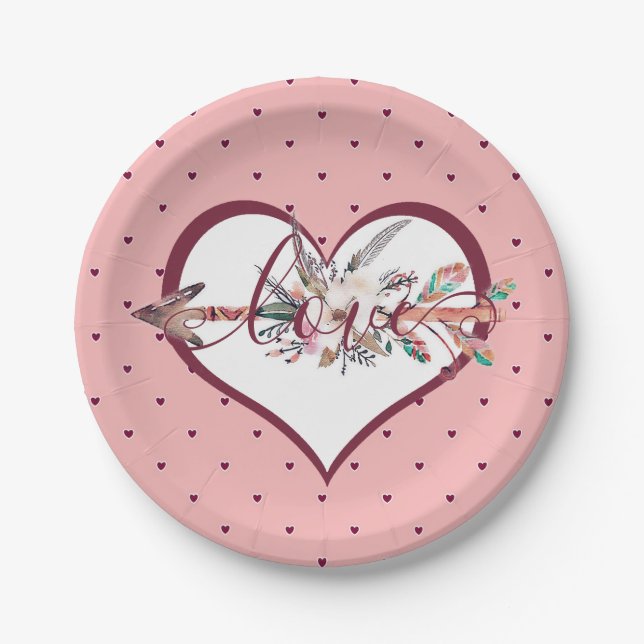Floral arrow valentine   paper plates (Front)