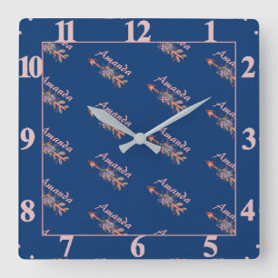 Floral arrows personalized square wall clock