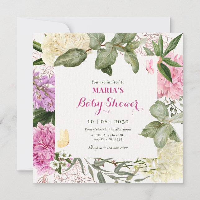 Floral art baby shower invitation (Front)