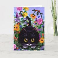 Floral Art Black Tuxedo Cat Flowers Creationarts Card