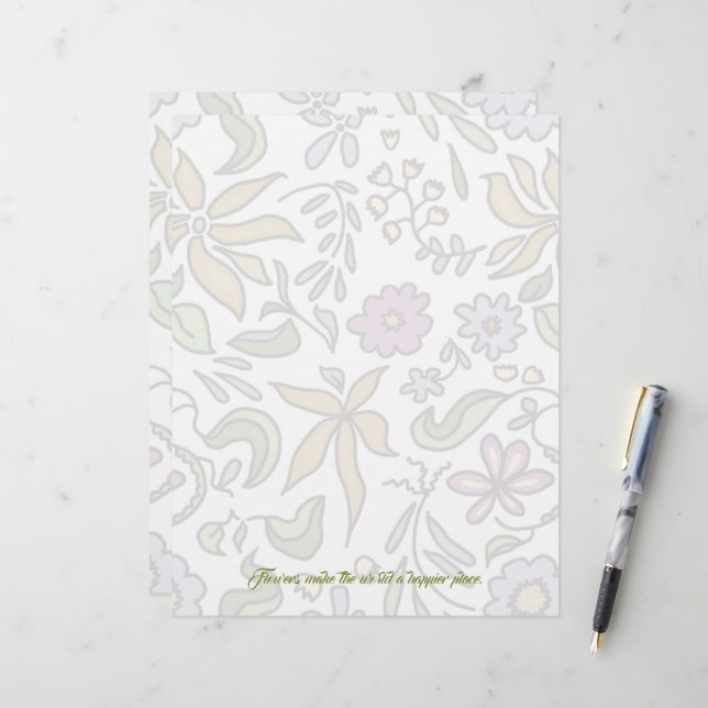 Floral Art Blank Scrapbook Paper (Front/Back In Situ)