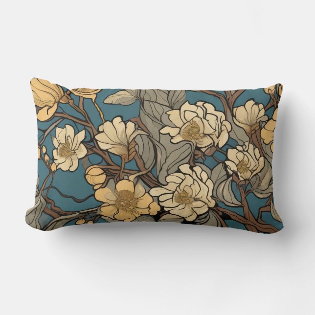 Floral Art Deco Art Nouveau Style Design Lumbar Pillow (Front)