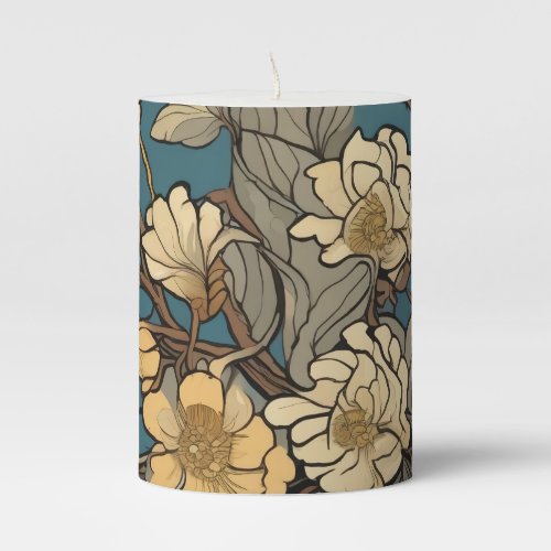 Floral Art Deco Art Nouveau Style Design Pillar Candle