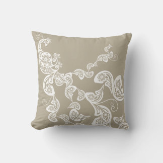 Floral Art Deco Peacock Pattern White Art Cushion