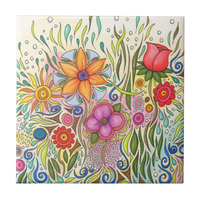 Floral Art Design Flower 12 Ceramic Tile (Front)