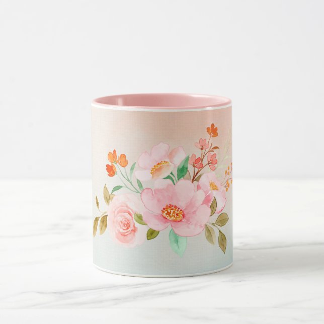 Floral Art, Flourishing Flowers, Gradient Art  Mug (Center)