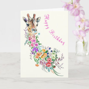 Floral Art Giraffe Birthday Card