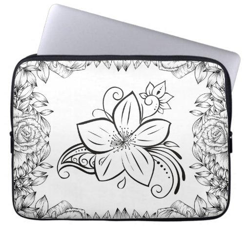 Floral Art Monochrome Beauty Laptop Sleeve