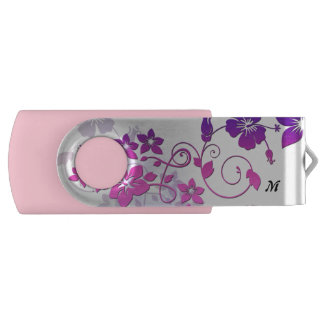Floral Art Monogram Pink Swivel USB Flash Drive