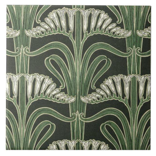 Floral Art Nouveau design Ceramic Tile (Front)