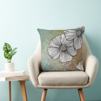 Floral Art Nouveau Drawing Throw Pillow
