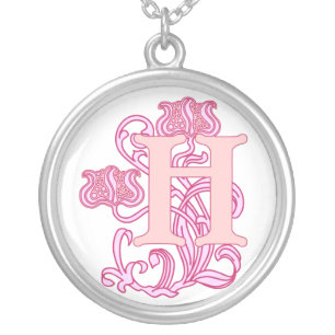 Floral Art Nouveau Initial H Silver Plated Necklace