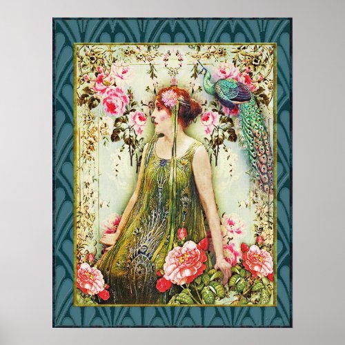 Floral Art Nouveau Lady Poster