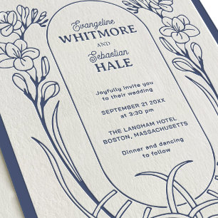 Floral Art Nouveau Letterpress Wedding Invitation