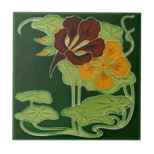 Floral Art Nouveau Olivant c 1900 Reproduction Ceramic Tile